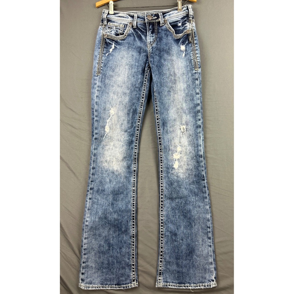 Silver Jeans Co Suki Jeans Womens 28 Bootcut Blue Distressed Mid Rise Denim GOOD